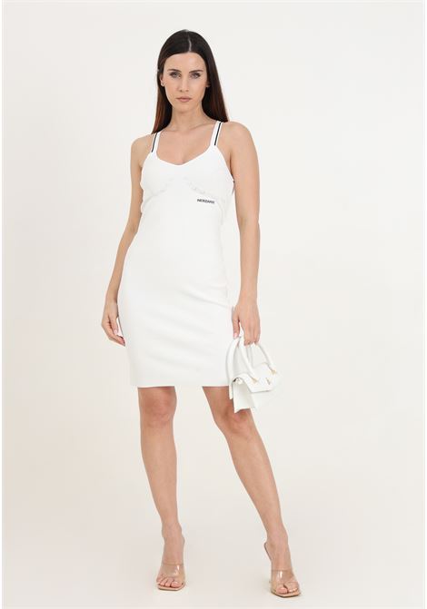 Short white women's knitted dress with jacquard logo PATRIZIA PEPE | 2A2684/K176W146